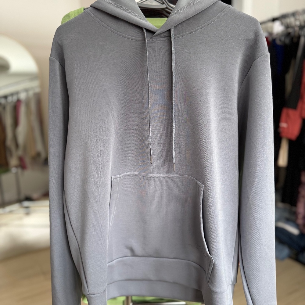 LazyPants | Luxe Sueded Double Knit Hoodie | Dusty Blue | Size L - Picture 3 of 9